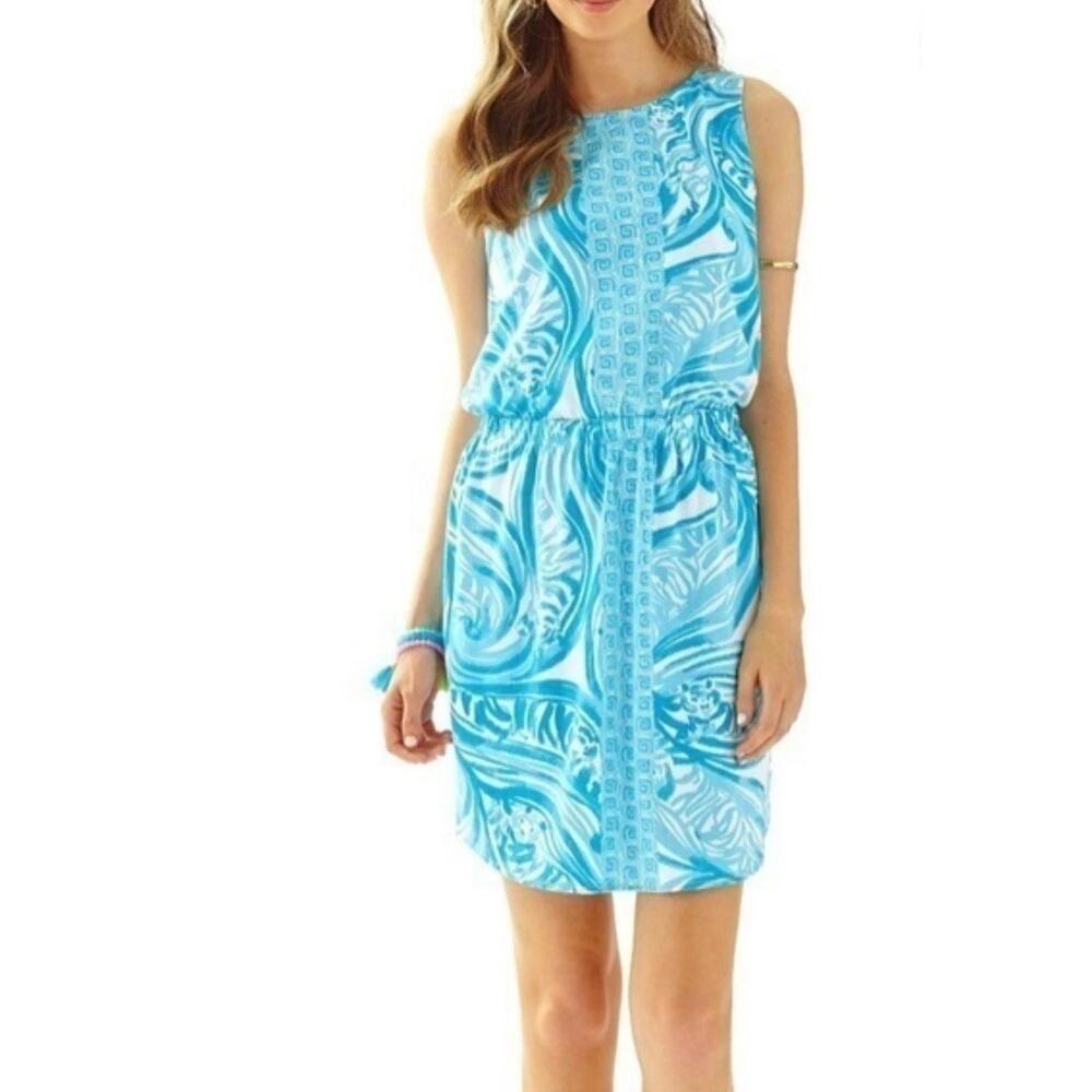 Lilly Pulitzer Windward Dress Blue White Sea Ruffles Beachy Vacation Size Large
